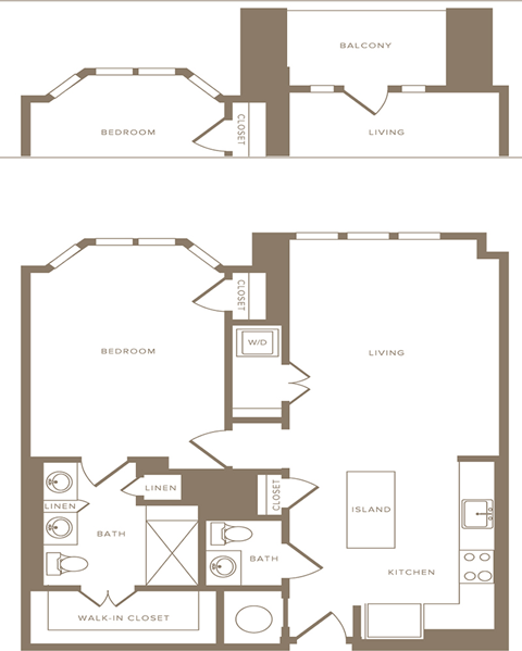 One Bedroom One and a half Bathroom Floorplan 862